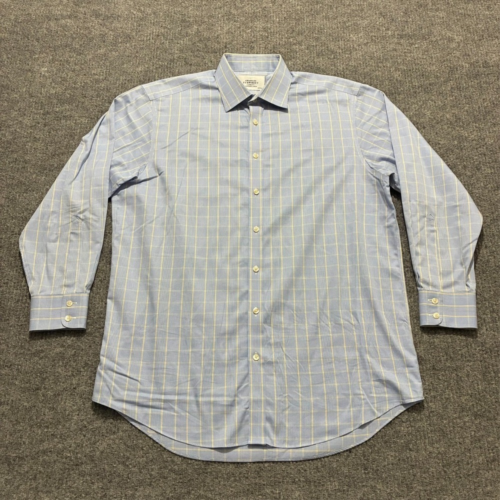 Charles Tyrwhitt Classic Fit Mens Button Up Shirt 16-1/2 Blue Check Long‎ Sleeve